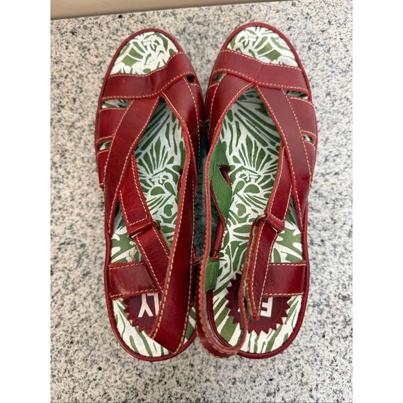 Fly London Red Wedge Sandals with Slingback Design Womens Size 40 - Picture 2 of 6
